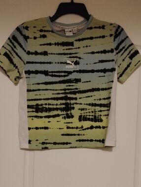 Puma Tie-Dye Short Sleeve Tee in Light Green and Blue
